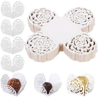 Imagem de Miibiscolit Copos de doces de papel de chocolate branco - 50 peças de copos pequenos de cozimento alargados para trufas, muffins, cupcakes - Copos de embalagem elegantes para aniversário, casamento e