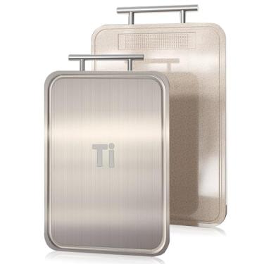 Imagem de Tábua de Corte de Titânio para Cozinha, Dupla Face para Carnes, Frutas e Vegetais, Canaletas Antirrespingo, Material de Titânio Puro e PP, Fácil de Limpar, Lavável em Lava-louças, 39 x 25 cm