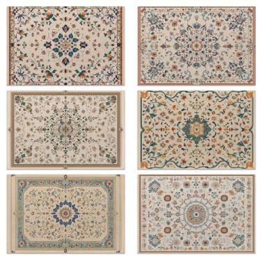 Imagem de Conjunto de 6 jogos americanos de mesa, tecido de linho impermeável, suporte antiderrapante e fácil de limpar, protetores de mesa de jantar elegantes para família e convidados (campo floral vintage)