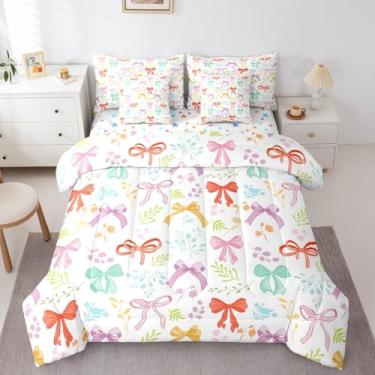 Imagem de Jogo de cama fofo com laço feminino, 7 peças, princesa, sonhador, solteiro, para meninas, coquete, laço, kawaii, para crianças, adolescentes e mulheres