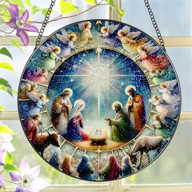 Imagem de Pendurado em vitral, apanhador de sol para presépio de 20 cm, enfeite de vitral, decoração de janela, presente cristão ou externo, presentes religiosos para mulheres