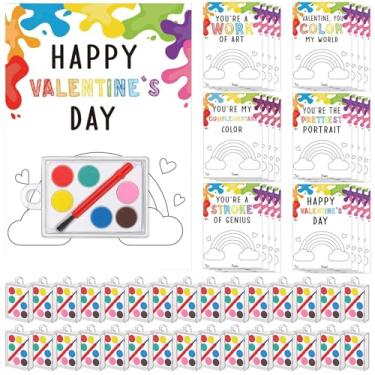 Imagem de Sabary Pacote com 36 cartões de presente para o Dia dos Namorados para crianças, inclui mini conjuntos de pintura para presente dos namorados com pontos adesivos para aula, para colorir para festa