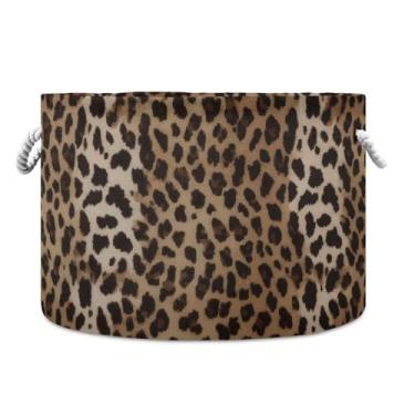 Imagem de JUZIHAI Cesta de armazenamento dobrável vintage com estampa de leopardo cesto de roupa suja para bebês com alças de corda de algodão, caixa organizadora de armário dobrável para quarto, berçário, casa