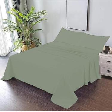 Imagem de 1 lençol de cima luxuoso do Alasca King Size (132" x 304,8 cm) lençol de cima 800 fios 100% algodão egípcio - resistente a rugas, desbotamento, manchas - sólido sálvia