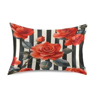 Imagem de JUZIHAI Linda fronha de cetim rosas, fronha de seda suave e fresca, fronha de seda com fecho de envelope macio e respirável para cabelo e pele, tamanho Queen 50,8 x 76,2 cm x 1