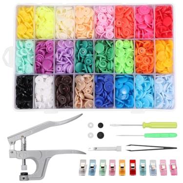 Imagem de Conjunto de alicates de pressão, Kamtop 408 conjuntos de 24 cores de plástico T5 botões de plástico, conjunto de alicates, botões de pressão de alumínio para ferramentas manuais com caixa de armazenamento para roupas, fraldas de pano.