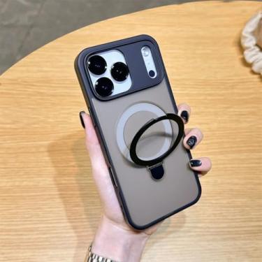 Imagem de SFDSUH Capa de luxo para iPhone 16e com carregamento sem fio, suporte magnético e proteção para a câmera (Preta)