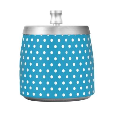 Imagem de JUZIHAI Cinzeiro de bolinhas azuis com tampa, cinzeiro de aço inoxidável inodoro à prova de vento cinzeiro sem fumaça para escritório em casa, pátio, varanda, cigarro