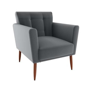 Imagem de Poltrona Decorativa Confortável Pés Em Madeira Maciça Cancun Veludo Cinza Matrix Veludo Cinza