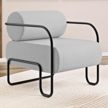 Imagem de Poltrona Decorativa Orgânica Living Miska Linho Cinza Claro - Desk Design