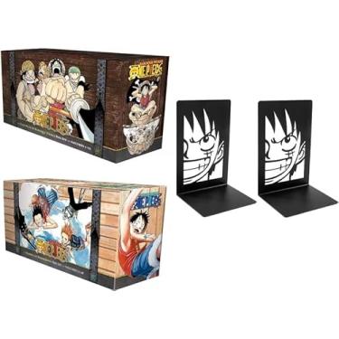 Imagem de FOLREBAS One Piecee Boxes Conjunto de 2 caixas de brinquedo de leitura de mangá 1-23 e 24-46 Coleção com suportes para livros: Volumes 1-46 com Premiu East Blue e Baroque Works e Premiu Skypiea e