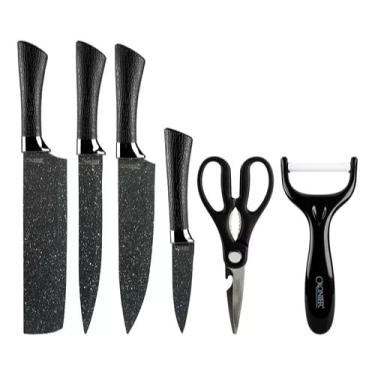 Imagem de Kit Faqueiro 6 Peças em Aço Inox, Preto, Polipropileno, Antiderrapante, para Cozinha e Churrasco, 489g