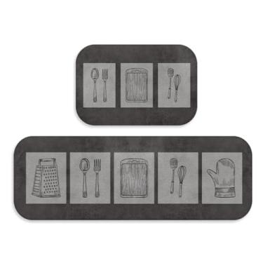 Imagem de Tapetes Cozinha Jogo 2 peças Modernos - Trilho + Passadeira - Antiderrapantes e Confortáveis(TPCOZ5144)
