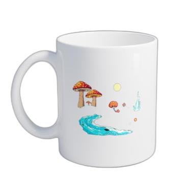 Imagem de Caneca Xícara de Café Porcelana 300ml Com Desenho Vagalumes E Cogumelos Gigantes