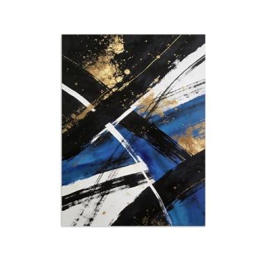 Imagem de Impressões abstratas em tela-Quadro texturizado para parede-ouro preto e azul-Pintura moderna para sala de estar 60x80cm Sem Moldura
