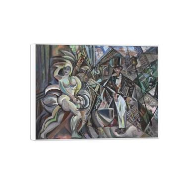 Imagem de David Burliuk Famosas impressões em tela de arte de parede prontas para pendurar. Cidade. Pintura com moldura branca para decoração de sala de estar 50 x 65 cm 20 x 26 polegadas