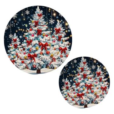 Imagem de Wassud Conjunto de trivet de árvore de Natal prata para pratos quentes, suportes redondos de algodão, almofadas quentes, porta-copos elegantes, decoração de cozinha e acessórios, 2 peças