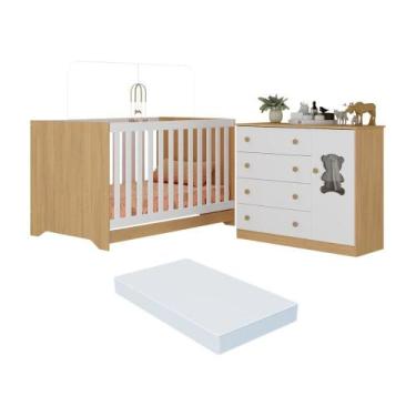 Imagem de Berço Americano 3 em 1 com Colchão Incluso e Cômoda 1 Porta 4 Gavetas 