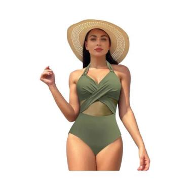 Imagem de Maiô Feminino Sexy Com Decote Em V 2024, Sólido, Em Malha Canelada, Pa