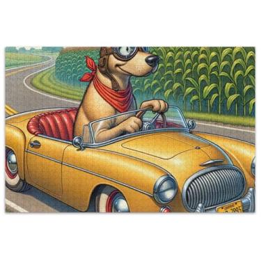 Imagem de Quebra-cabeça engraçado para dirigir cachorro adulto 500 peças presentes para amantes de quebra-cabeça colorido pintura de belas artes