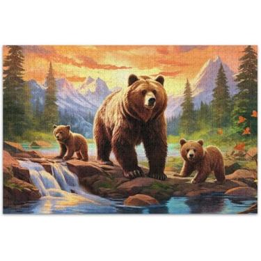 Imagem de Quebra-cabeça de paisagem de ursos pardos para adultos 1000 peças decoração de casa arte brinquedo adulto presentes para amantes de quebra-cabeça, 75 x 40 centímetros