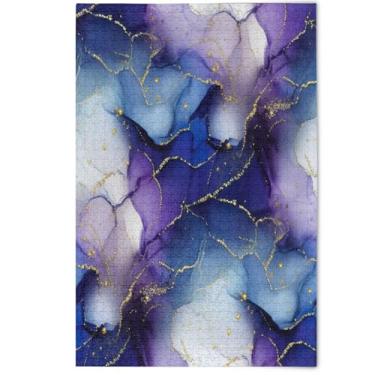 Imagem de Quebra-cabeça adulto abstrato roxo mármore veias douradas 500 peças elefante branco difícil arte floral animal fofo, 500 peças, 52 x 37,8 cm