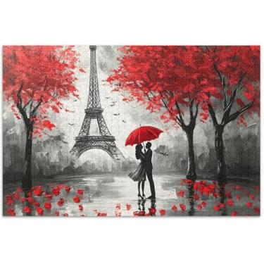 Imagem de Valentines Paris Eiffel Quebra-cabeça romântico adultos 500 peças presentes personalizados exclusivos quebra-cabeça presentes brinquedo jogo de arte, 50,5 x 14,9 polegadas