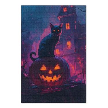 Imagem de Quebra-cabeças exclusivos de abóbora de gato preto com letras nas costas 1000 peças