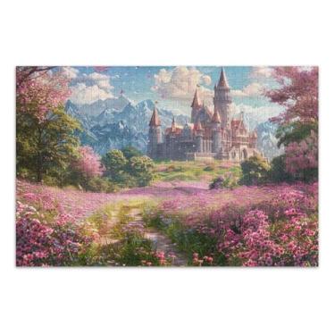 Imagem de Castelo de fantasia e prado cheio de flores, quebra-cabeças exclusivos com letras nas costas, quebra-cabeças de 500 peças para adultos