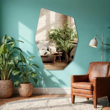 Imagem de Espelho Grande Decorativo Orgânico 60x110cm Lapidado Luxo Lavabo Quarto Sala Banheiro Escritório (1, Moai)