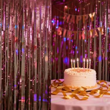 Imagem de Pacote com 2 panos de fundo de cortina com franjas, painéis de streamer, decoração de festa de cabine de fotos, aniversário, ano novo, casamento, formatura, decoração de parede