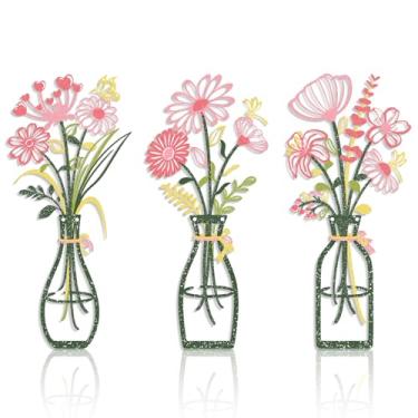 Imagem de RIJINDOUJIN Conjunto de 3 arte de parede de vaso de metal de ferro - decoração floral preta minimalista para sala de estar, quarto, cozinha, jardim de escritório - decoração de casa de fazenda moderna