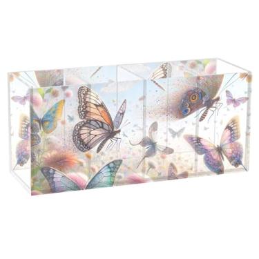 Imagem de TSENQUE Porta-lápis de mesa de acrílico engraçado, borboletas e libélulas, porta-lápis personalizado, organizador de canetas, copos artísticos, organizador de escritório para mesa