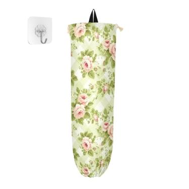 Imagem de Suporte de sacola floral tradicional de rosas vermelhas, dispensador de sacola de compras de parede, bolsa organizadora de parede, 1 pacote