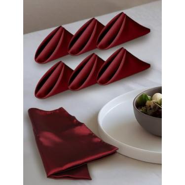 Imagem de Pacote com 6 guardanapos de pano de 43 x 43 cm, guardanapos de pano de cozinha, guardanapos de mesa laváveis e reutilizáveis de mistura de algodão para festas, jantares, festivos e casamentos (bordô)