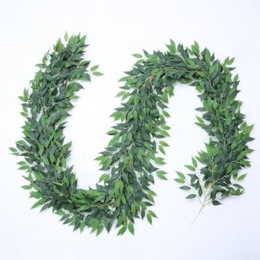 Imagem de Wenhuidr Vinhas artificiais de 2 metros com folhas de salgueiro ultradensas, guirlanda de videiras falsas dobráveis, ruscus italiano falso para decoração de centros de mesa de quarto de selva de