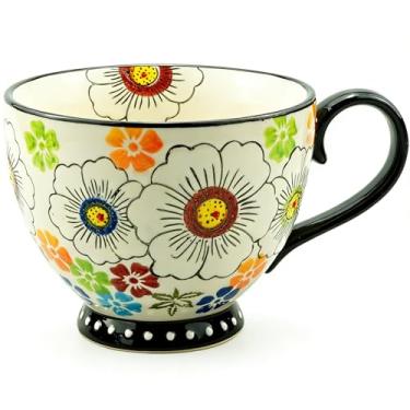 Imagem de LUATSDAR LUATSDR Caneca de café de cerâmica, xícara de chá de 400 ml com alça Novidade impressões pintadas à mão xícara de café para micro-ondas e máquina de lavar louça, ideia de presente para