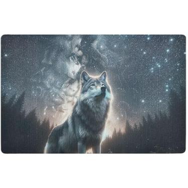 Imagem de TSENQUE Tapete personalizado de lobo estrelado para o dia das bruxas, tapete de boas-vindas de outono, tapete de porta ao ar livre, tapetes de entrada laváveis para dentro de casa, 81 x 50 cm