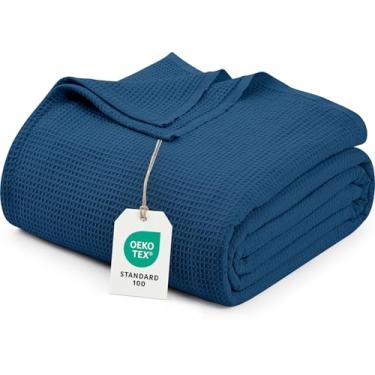 Imagem de Utopia Bedding Cobertor Queen Waffle macio, leve, respirável, mistura de algodão, cobertor de cama para todas as estações, mantas de luxo para cama sofá e sofá (azul marinho)