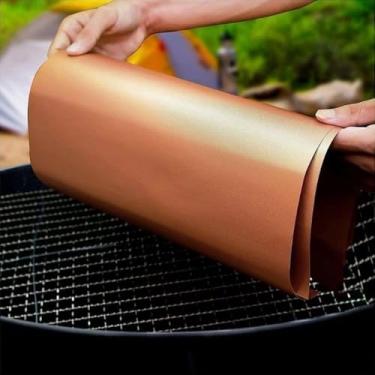 Imagem de Tapete de Teflon Reutilizável para Churrasqueira BBQ, Antiaderente, 30x33cm, Fibra de Vidro, 2 Unidades