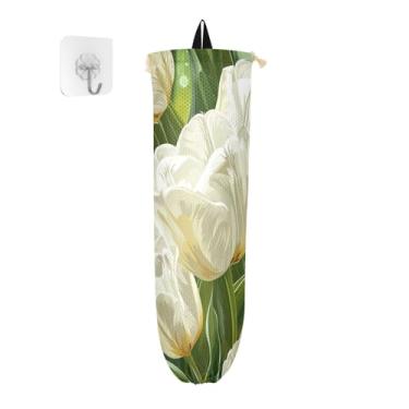 Imagem de Suporte de saco plástico tulipas brancas, organizador de sacos para armazenamento de sacolas plásticas de cozinha, suporte de sacola de compras para sacolas plásticas
