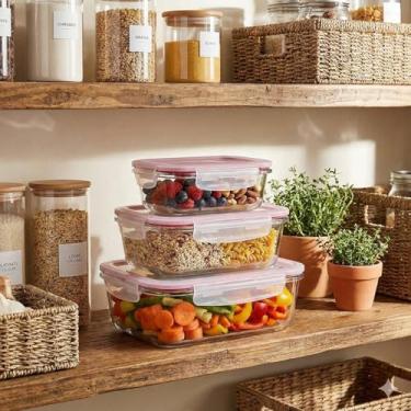 Imagem de Pote Hermético Jogo com 3 Potes Organizador Vedação Organizador de Geladeira