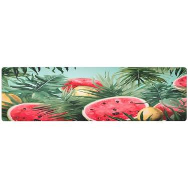 Imagem de Tripé quente de melancia e banana com folhas de palmeira, corredor de mesa para primavera, decoração de cozinha