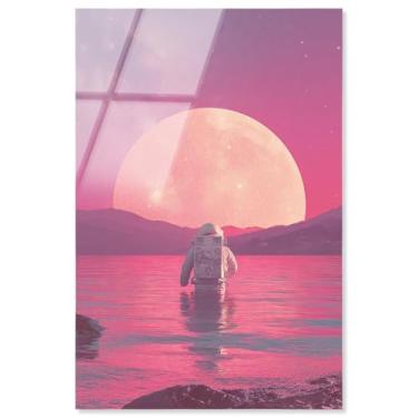 Imagem de Arte de parede Synthwave Spacewalker I Astronauta impressão acrílica por Art Remedy, pronto para pendurar, 25 x 38 cm