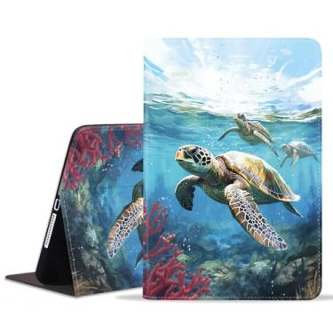 Imagem de stmedazm Capa para Samsung Galaxy Tab A11 Plus (2025)/A9 Plus (2023) 28 cm, capa dobrável de couro sintético premium com suporte para despertar/hibernar automático - tartaruga marinha em aquarela
