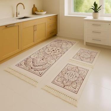 Imagem de Kit 3 Tapetes para Cozinha Algodão e Poliéster Passadeira Decorativa Macia Antiderrapante Uso Diário (Mandala Terra)