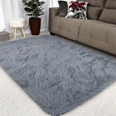 Imagem de Tapete Sala 1,00 X 1,50 Peludo Shaggy Macio Quarto Felpudo (Cinza)