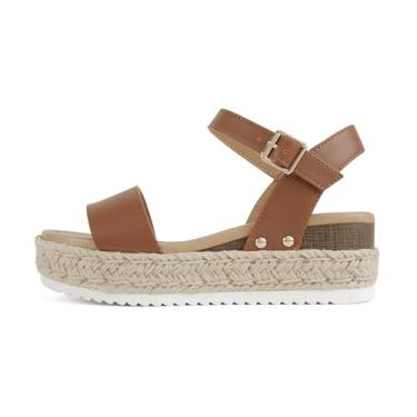 Imagem de Soda Clip Topshoe Avenue Women's Open Toe Ankle Strap Espadrille Sandal (8, Tan)