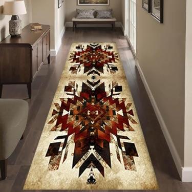 Imagem de SCUAOMX Tapete de corredor tribal do sudoeste, 6 x 1,8 m, estampa étnica nativa americana envelhecida, retrô, asteca, retrô, aconchegante, redutor de ruído, tapetes decorativos ocidentais para sala de