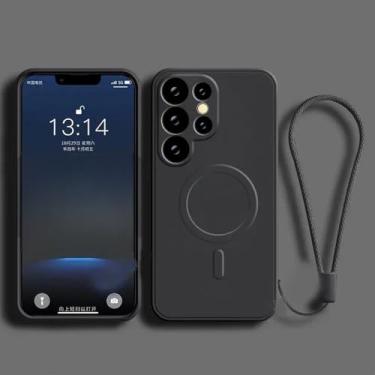 Imagem de Capa de silicone líquido com pulseira para Samsung Galaxy S25 Edge S24 Ultra S23 FE S22 S21, capa magnética para carregamento sem fio, preta, para S21 FE